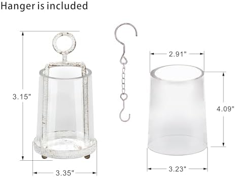 3.3" Wide Modern Farmhouse Metal Hurricane Candle Holder with Handmade Sturdy Glass Sleeve in Rustic White for Tealight Candle & Plants, Glass Hurricane Lantern, Industrial, Minimalistic - Image 2