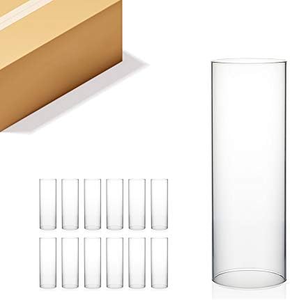 WGVI Hurricane Candle Holder Sleeve, Wide 3", Height 10", Clear Glass Cylinder Candleholder, Chimney Tube, Open Ended Candle Shade, 12 Pieces Bulk by WGVInternational-OpusGlassware