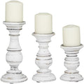 Deco 79 Mango Wood Decorative Candle Holder Turned Style Pillar Candle Stand, Set of 3 Candlestick Holder 10", 8", 6”H, White by Unknown