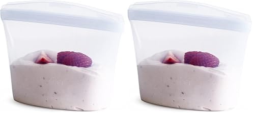 Stasher Premium Silicone Reusable Food Storage Bag, Clear | Microwave, Sous Vide, Dishwasher, Oven and Freezer Safe | BPA Free, Leak-free, Eco-friendly, 1-Cup Bowl (Pack of 2) by Stasher