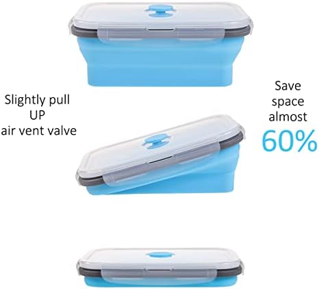 Collapsible Food Storage Containers with Airtight Lid & Air Vent, 4 Sizes, Kitchen Stacking Silicone Collapsible Meal Prep Container Set for Leftover, Microwave Freezer Dishwasher Safe, Blue, Set of 4 - Image 3