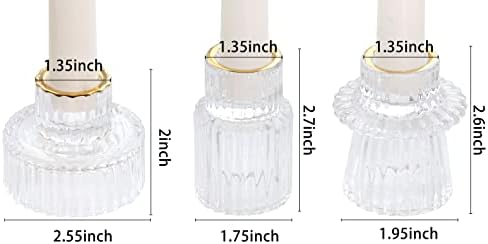 Vixdonos Taper Glass Candlestick Holders Tealight Candle Holders for Table Centerpieces, Wedding Decor and Dinner Party (3 Pcs, Gold Rim Clear) - Image 2