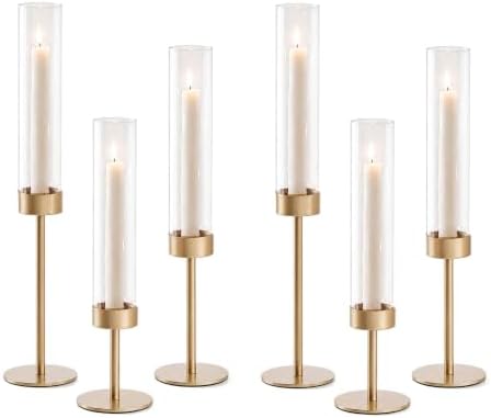POKINE Glass Hurricane Candle Holders for Candlestick, Gold, Set of 6 by Unknown