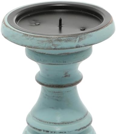 Deco 79 Mango Wood Decorative Candle Holder Distressed Turned Pillar Candle Stand, Set of 3 Candlestick Holder 6", 8", 10"H, Light Blue - Image 5