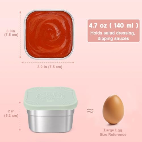 Caperci 4-Pack Stainless Steel Snack Containers with Silicone Lids - 4.7oz Reusable Small Food Containers for Snacks Condiments, Salad Dressing Container, Leak-Proof, BPA-Free - Image 2