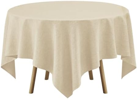 Decorelia Faux Linen Square Tablecloth for Dining Room,Waterproof Texture Decorative Farmhouse Rustic Table Cloth for Indoor Outdoor Party, Holiday, Banquet Picnics, Patio,52 x 52 Inch (Square),Beige - Image 3