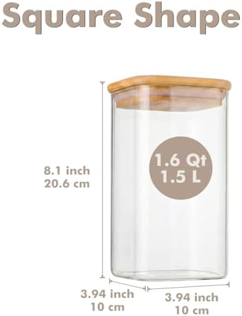 3-Pack 1.6Qt Square Glass Storage Jars with Bamboo Lids - Image 2