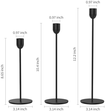 ChefBee 3PCS Black Tall Taper & Pillar Candle Candlestick Holder - Image 2