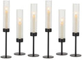 Glasseam Black Candlestick Holders, 6Pcs Fluted Glass Hurricane with Taper by Glasseam