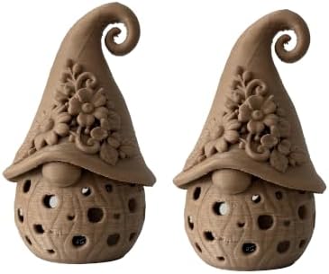 2 PCS Gnome Candle Holder with Curled Hat and Floral Relief, Hollow Body Tea Light Lantern Night Light for Home Decoration Mantel, Shelf and Housewarming Gift by JimKing