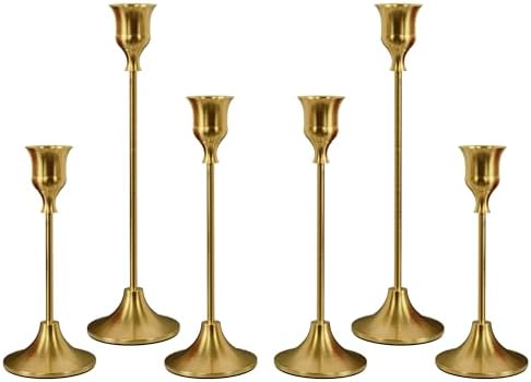 NLBTW Brass Gold Candlestick Holders, Metal Taper Candle Holder, Set of 6 by NLBTW
