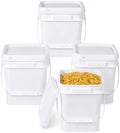 Square Clear Plastic Bucket Set - 4 Packs Airtight Storage Containers with Pressure Lids & Handle, Food Grade for Home & Outdoor (White, 1.3 gal) by UMETASS