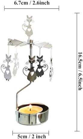 kingnero Rotary Candle Holder Spinning Candleholder Tea Light Candle Powered Carousel Small Gift Cat Stainless Steel - Image 3