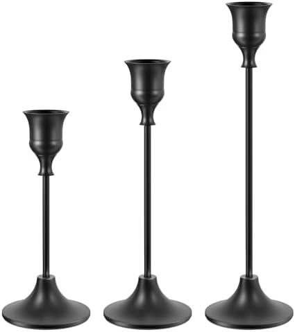 NLBTW Black Candlestick Holders, Metal Taper Candle Holder, Set of 3 by NLBTW