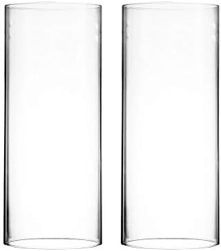 CYS EXCEL 2 PCS (H:14" D:6") Open Ended Glass Hurricane Candleholder Tube Shade | Open Flame Candle Chimney Tube Cover | Bottomless Cylinder by CYSEXCEL%C2%AE