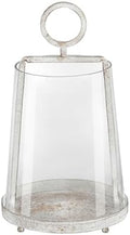9" Wide Modern Farmhouse Metal Hurricane Candle Holder with Handmade Sturdy Glass Sleeve in Vintage White for Pillar Candle & Plants, Glass Hurricane Lantern, Industrial, Minimalistic by Unknown