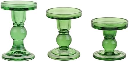 3-Piece Set of Green Glass Candlestick, Crystal Candlestick Holder Holder and Conical Candle, Christmas Candle Holder Decoration, Family Living Room Wedding Candle Holder (green1set) by BTGLLAS