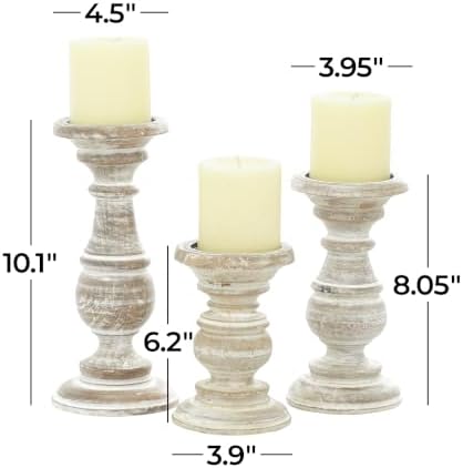 Deco 79 Mango Wood Decorative Candle Holder Turned Style Pillar Candle Stand, Set of 3 Candlestick Holder 6", 8", 10"H, Cream - Image 6