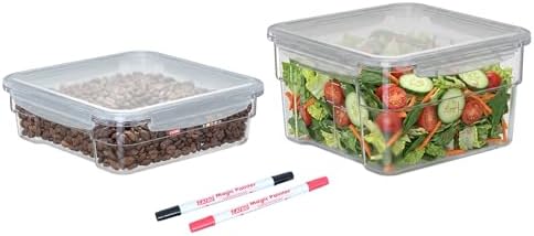 2 Pack Airtight Commercial Food Storage Container Set, Includes 2 QT & 4 QT Clear Containers, Stackable, Gold Scale Markings for Coffee Beans, Sugar and Dry Ingredients, Shallow Model by GATBO
