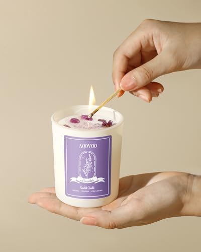 AOOVOO Lavender Scented Candles for Women - Aromatherapy Candle with Crystals Inside, 7oz Soy Candles for Home Scented, Birthday Gifts Mothers Day Candle for Women Mom - Image 5