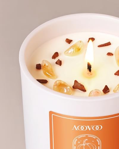 AOOVOO Pumpkin Scented Candles for Women - Aromatherapy Candle with Crystals Inside, 7oz Soy Candles for Home Scented, Christmas Birthday Gifts Candle for Women Mom - Image 3