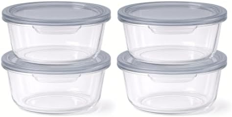 Glass Food Storage Containers with Lids — 8 Piece — 4 Containers + 4 Lids, 13.55 oz Each Glass, BPA-Free Leakproof Stackable Lids, Microwave, Oven & Dishwasher Safe — Ideal for Meal Prep, - Smoke Lid by DuraLiving