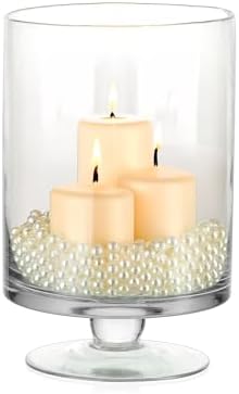 WGVI Clear Glass Pedestal Hurricane Candle Holder, 5.9" W, 9.9" H, Decorative Vase for Pillar Candles, Short Stemmed Candleholder Cylinder, Tabletop Centerpieces, Home Décor, Elegant Design, 6 Pieces - Image 4