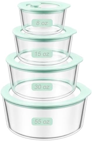 Urban Green Glass Food Container Set with Glass Lid, 4 Pack, Meal Prep Containers with Silicone Framed Airtight Lid, Leakproof, 100% Plastic Free, by LiveaLifeEasierandGreener