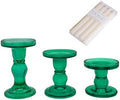 Green Glass Candle Holders Set of 3 Clear Candlestick Holders Vintage Candle Stands for Pillar Taper Candle Tealight Home Decor Table Centerpieces Christmas, Candleholder Sets with 4 Pcs Taper Candles by FESTLOVE