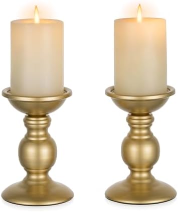 NUPTIO Gold Pillar Candle Holders: Brass Table Centerpiece for 3" Candles by Nuptio