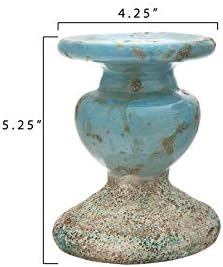 Creative Co-Op Small Distressed Blue Terracotta Pillar Candle Holder - Image 2