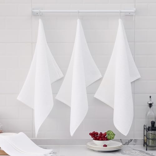 Homaxy 100% Cotton Oversized Waffle Weave Kitchen Towels 6-Pack, White - Image 6