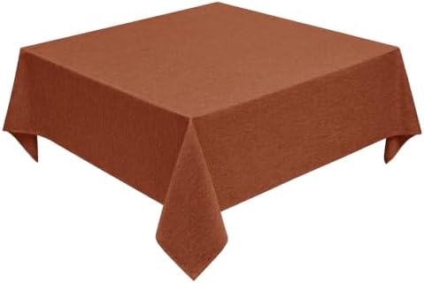 Decorelia Faux Linen Square Tablecloth for Dining Room,Waterproof Texture Decorative Farmhouse Table Cloth for Indoor Outdoor Party, Holiday, Banquet Picnics, Patio,70 x 70 Inch (Square),Burnt Orange by Decorelia