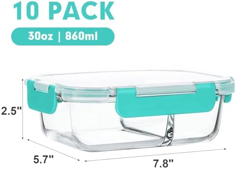 M MCIRCO 10 Pack,30 oz, 2 Compartments Glass Meal Prep Containers with Lids - Image 2