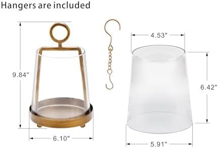 6" Wide Modern Farmhouse Metal Hurricane Candle Holder with Handmade Sturdy Glass Sleeve in Antique Brass for Pillar Candle & Plants, Glass Hurricane Lantern, Industrial, Minimalistic - Image 2