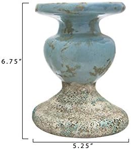 Creative Co-Op Large Distressed Blue Terracotta Pillar Candle Holder - Image 2