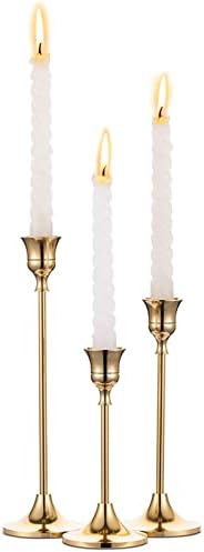 Candlestick Holders Taper Candle Holders, Set of 3 Candle Stick Holders Set, Brass Gold Candlestick Holder Set, Vintage Modern Decorative Centerpiece for Table Mantel Wedding Housewarming Gift by Nuptio