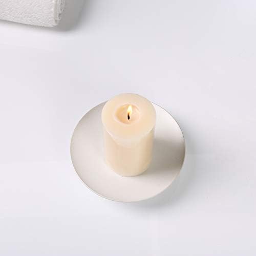 White Iron Plate Candle Holder,Decorative Iron Pillar Candle Holder, Set of 3,Candle Stand for Wax Candles - Image 3