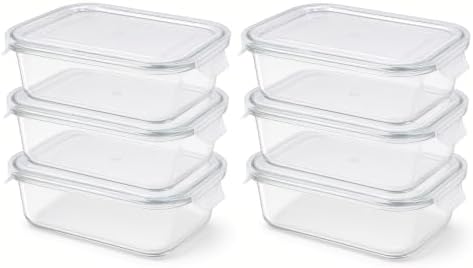 Glass Food Storage Containers with Lids — 12 Piece — 6 Containers + 6 Lids, 21.98 oz Each Glass, BPA-Free Leakproof Stackable Lids, Microwave, Oven & Dishwasher Safe — Ideal for Meal - Clear Lid by DuraLiving