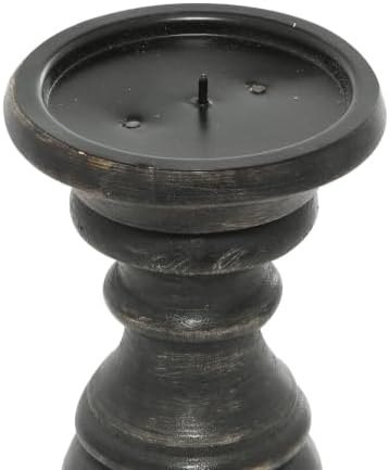 Deco 79 Mango Wood Decorative Candle Holder Distressed Turned Pillar Candle Stand, Set of 3 Candlestick Holder 6", 8", 10"H, Black - Image 5