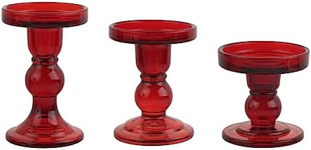 3-Piece Set of Red Glass Candlestick, Crystal Candlestick Holder Holder and Conical Candle, Christmas Candle Holder Decoration, Family Living Room Wedding Candle Holder (red1set) by BTGLLAS