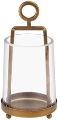 3.3" Wide Modern Farmhouse Metal Hurricane Candle Holder with Handmade Sturdy Glass Sleeve in Antique Brass for Pillar Candle & Plants, Glass Hurricane Lantern, Industrial, Minimalistic by Unknown