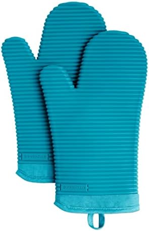 KITCHENAID Ribbed Soft Silicone Oven Mitt 2-Pack Set, 7.5"x13", Ocean Drive by Unknown
