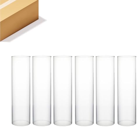 WGVI Hurricane Candle Holder Sleeve, Wide 4", Height 16", Clear Glass Cylinder Candleholder, Chimney Tube, Open Ended Candle Shade, 6 Pieces Bulk by WGVInternational-OpusGlassware