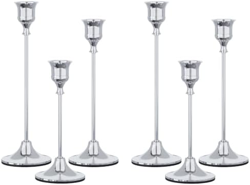 NLBTW Silver Candlestick Holders, Metal Taper Candle Holder, Set of 6 by NLBTW