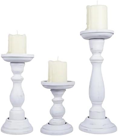 Mela Artisans Tuli Mango Wood Candle Holders - Shabby White, Set of 3 by MelaArtisans