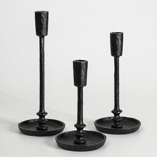 Rustic Cast Iron Taper Candle Holder - Set of 3 Vintage Candle Stands by SUJUN