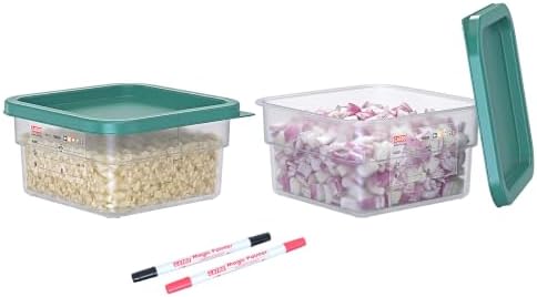 2 Pack 2 QT Commercial Food Storage Containers with Lids, BPA-Free Translucent Square Containers for Spices, Pet Food, Treats, Ingredients and Kitchen Organization with FIFO Label Area by GATBO