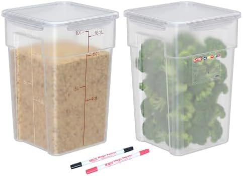 2 Pack 10 QT Commercial Airtight Food Storage Containers, BPA-Free Translucent Polypropylene, Stackable with Gold Scale Markings for Flour, Rice & Pet Food by GATBO