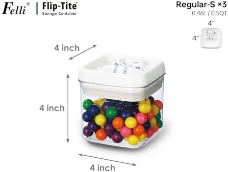 Felli Flip Tite Food Storage Container 4" Small Size Airtight Lid Lock Top, Stackable Kitchen Canister for Space Saving, Pantry Fridge Cupboard Organizer, Spice Seasoning Pet Treats Snack (0.5 qt) - Image 3